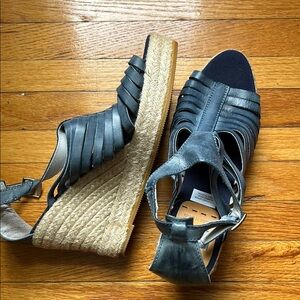 Kanna Blue Wedge Espadrilles with Leather Straps